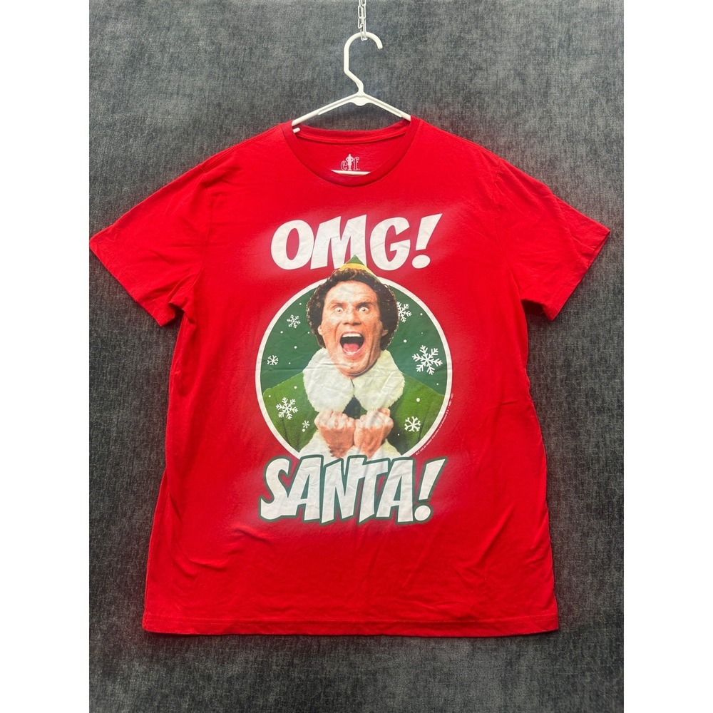 Elf T Shirt Mens XL Red Cotton OMG Santa Christmas Comedy Will Ferrell Fantasy